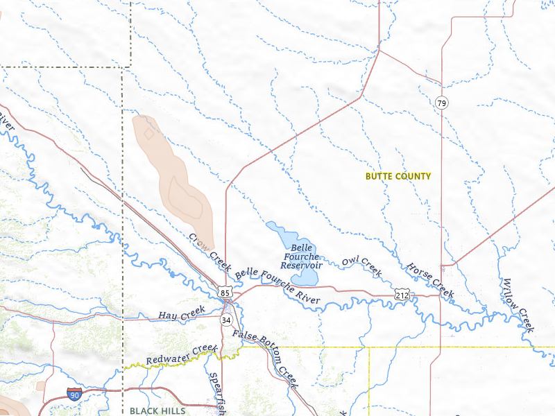 Radar-estimated hail-size map of the storm over Belle Fourche, SD on Jul 8, 2026