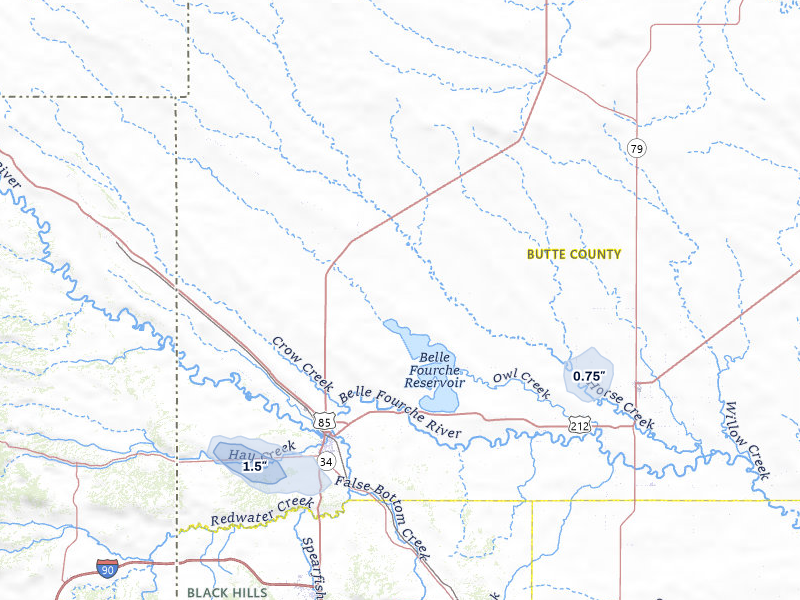 NEXRAD radar-signature map of the hail storm over Belle Fourche, SD on Jul 30, 2026