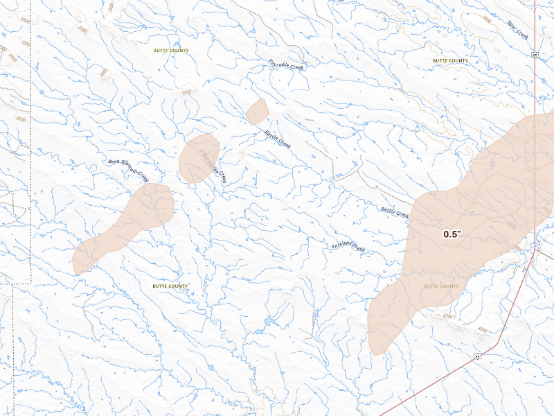 Radar-estimated hail-size map of the storm over Belle Fourche, SD on Sep 27, 2026