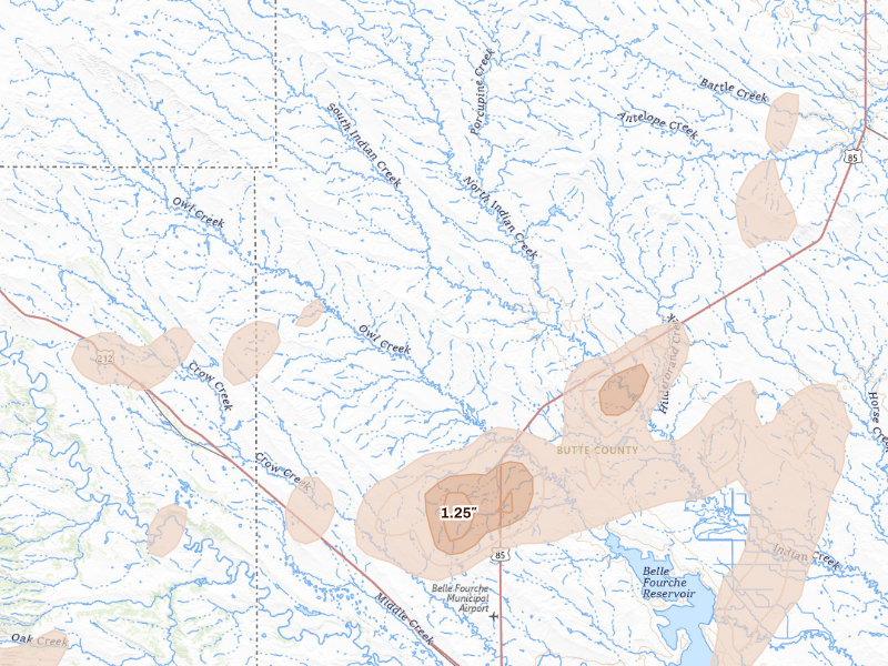 Radar-estimated hail-size map of the storm over Belle Fourche, SD