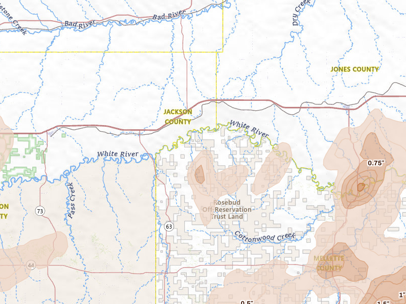 Radar-estimated hail-size map of the storm over Belvidere, SD on Jun 2, 2026