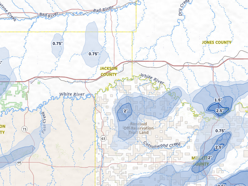 NEXRAD radar-signature map of the hail storm over Belvidere, SD on Jun 2, 2026