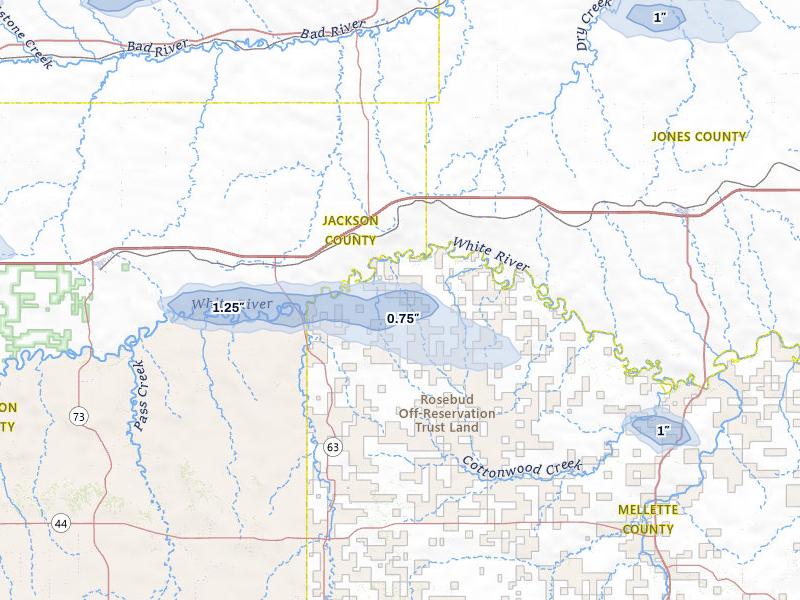 NEXRAD radar-signature map of the hail storm over Belvidere, SD on Jul 3, 2026