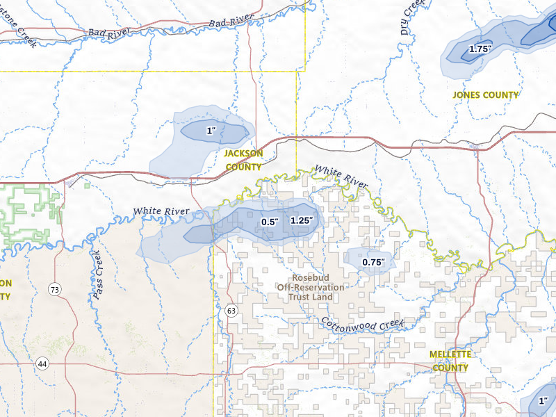 NEXRAD radar-signature map of the hail storm over Belvidere, SD on Jul 25, 2026