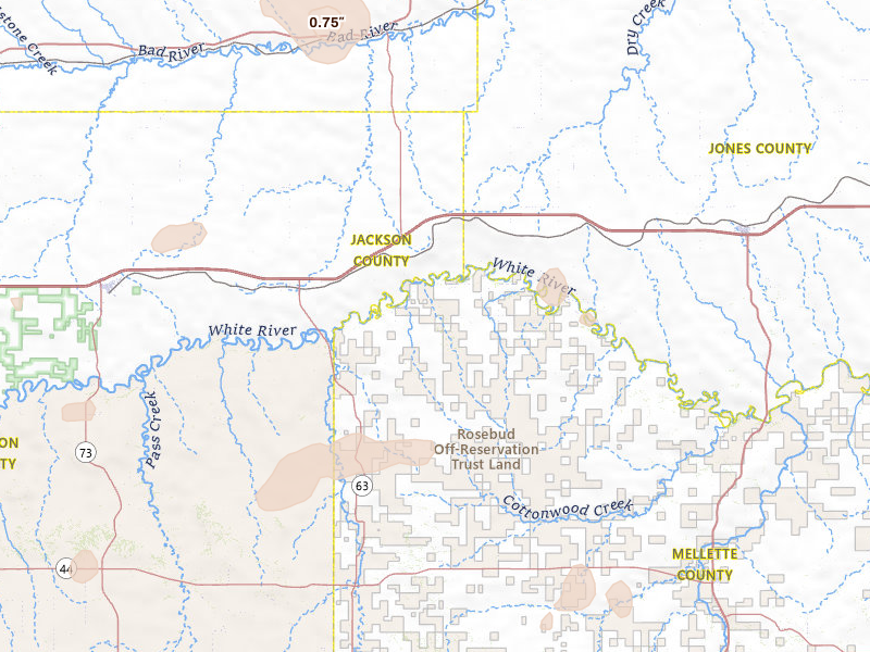 Radar-estimated hail-size map of the storm over Belvidere, SD on Jul 29, 2026