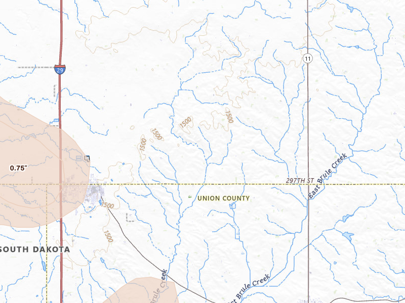 Radar-estimated hail-size map of the storm over Beresford, SD on May 24, 2026