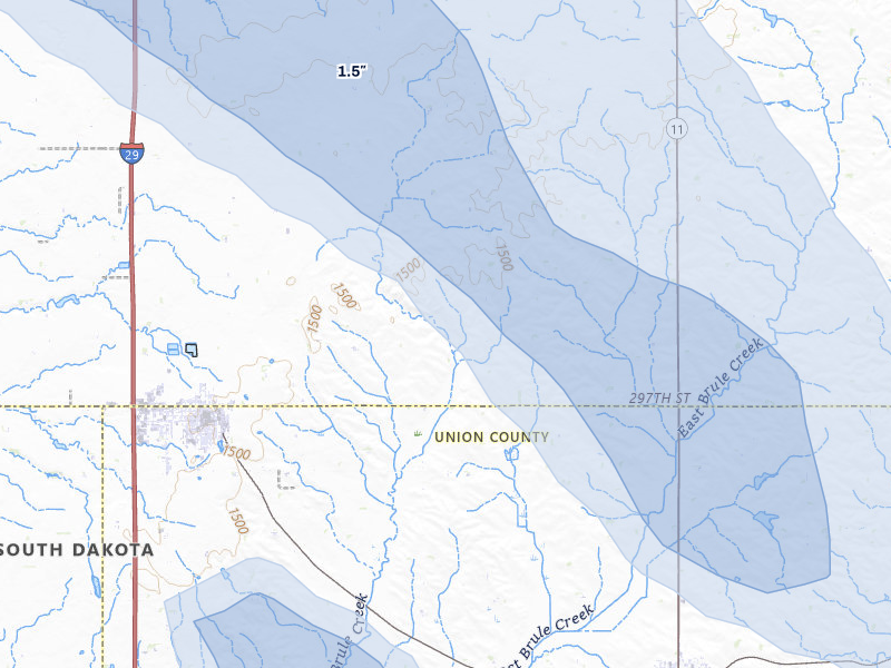 NEXRAD radar-signature map of the hail storm over Beresford, SD on Jul 25, 2026