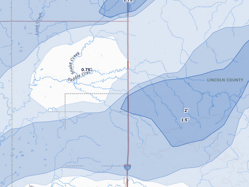 NEXRAD radar-signature map of the hail storm over Beresford, SD on Aug 10, 2026