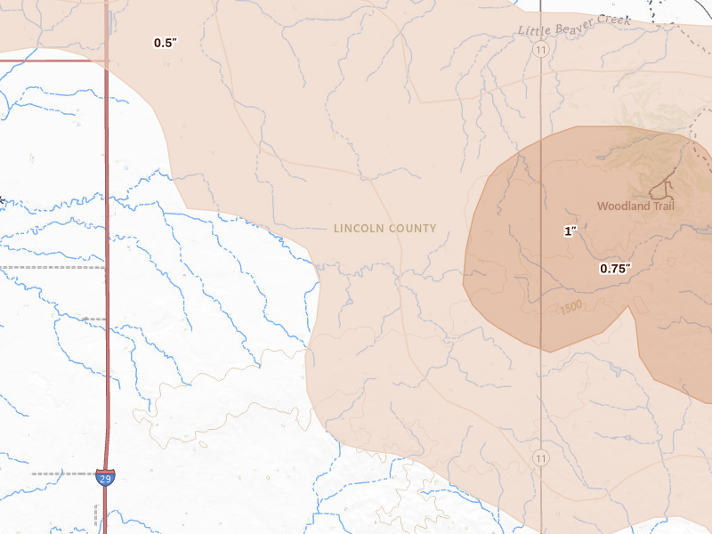 Radar-estimated hail-size map of the storm over Beresford, SD