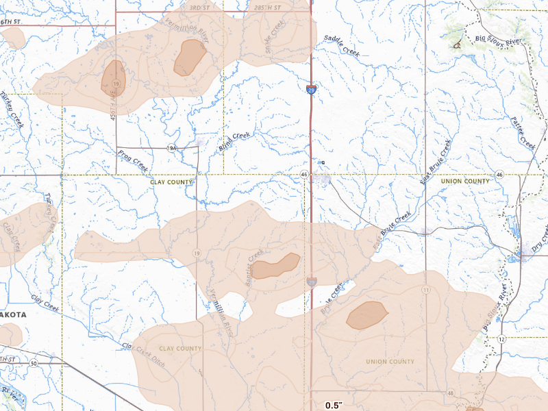 Radar-estimated hail-size map of the storm over Beresford, SD