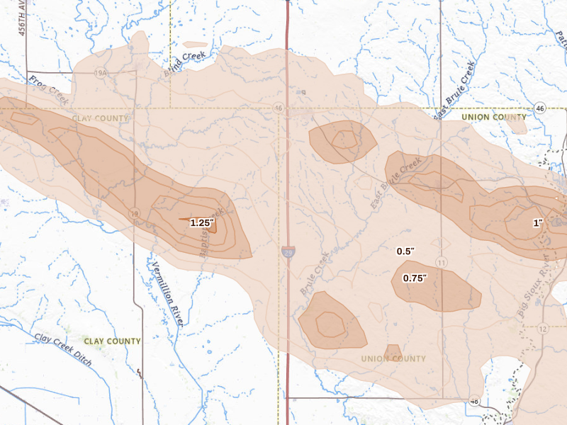 Radar-estimated hail-size map of the storm over Beresford, SD