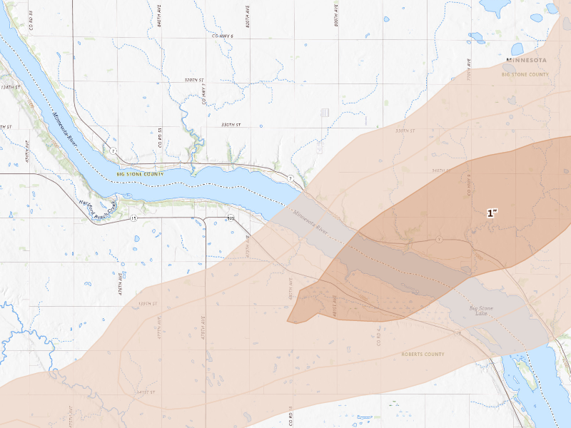 Radar-estimated hail-size map of the storm over Big Stone City, SD
