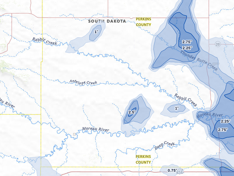 NEXRAD radar-signature map of the hail storm over Bison, SD on Jul 2, 2026