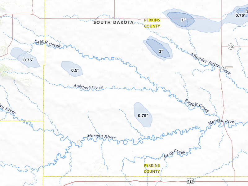 NEXRAD radar-signature map of the hail storm over Bison, SD on Jul 9, 2026