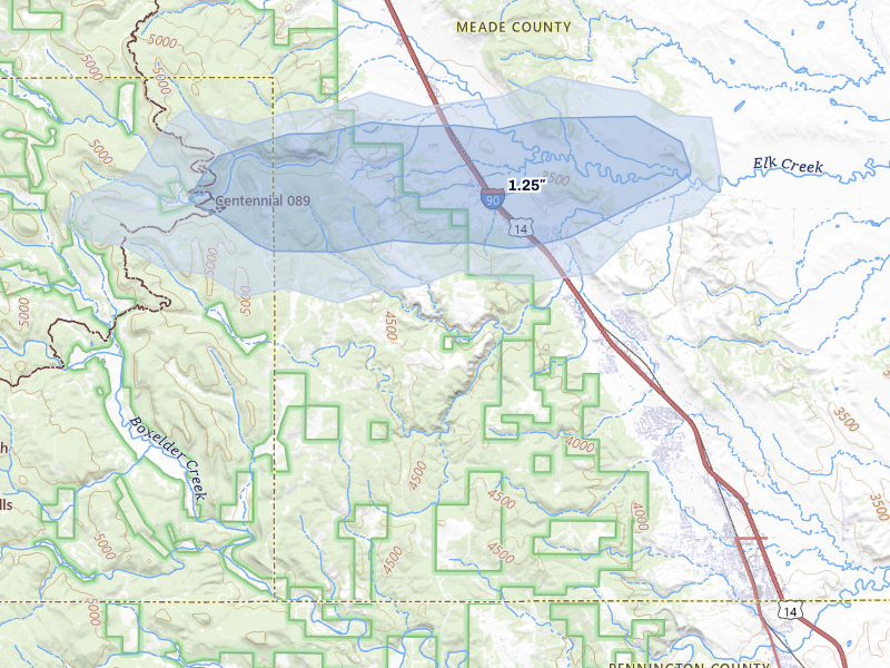 NEXRAD radar-signature map of the hail storm over Black Hawk, SD on Jul 7, 2026