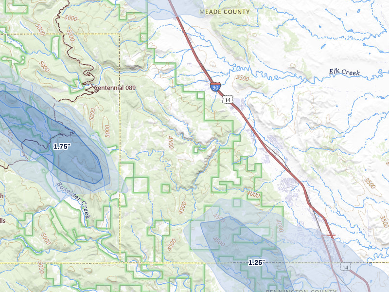 NEXRAD radar-signature map of the hail storm over Black Hawk, SD on Aug 16, 2026