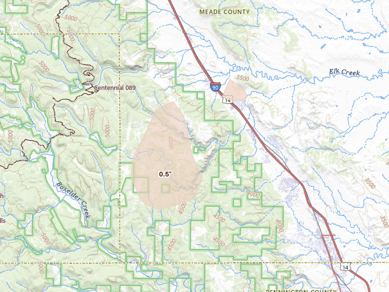 Radar-estimated hail-size map of the storm over Black Hawk, SD