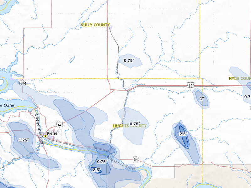 NEXRAD radar-signature map of the hail storm over Blunt, SD on Jun 4, 2026