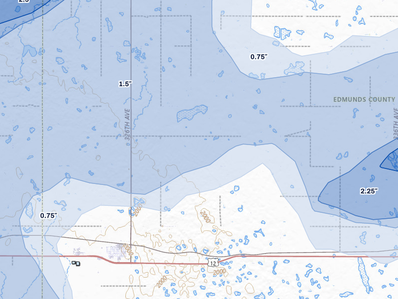 NEXRAD radar-signature map of the hail storm over Bowdle, SD on Jul 7, 2026
