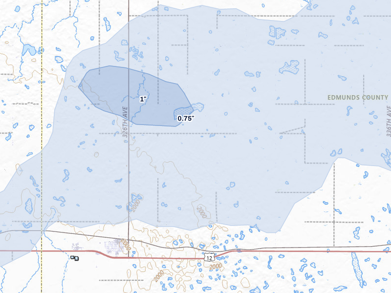NEXRAD radar-signature map of the hail storm over Bowdle, SD on Jul 25, 2026