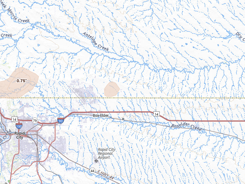 Radar-estimated hail-size map of the storm over Box Elder, SD on Jul 1, 2026