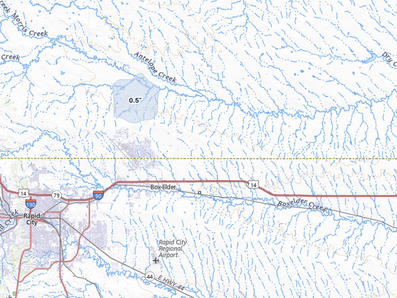 NEXRAD radar-signature map of the hail storm over Box Elder, SD on Jul 3, 2026