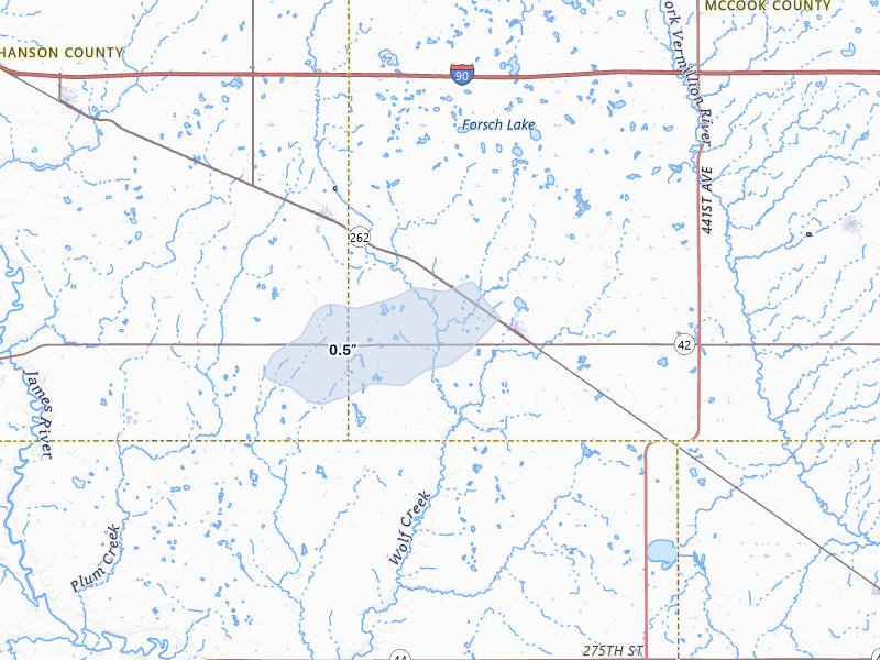 NEXRAD radar-signature map of the hail over Bridgewater, SD