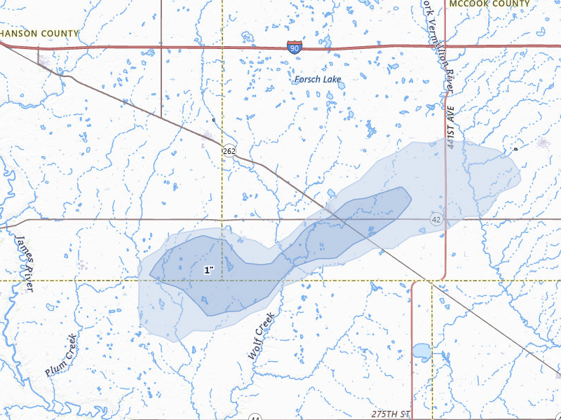 NEXRAD radar-signature map of the hail storm over Bridgewater, SD on May 17, 2026