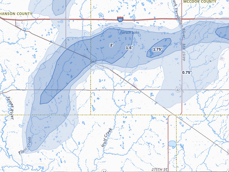 NEXRAD radar-signature map of the hail storm over Bridgewater, SD on May 31, 2026