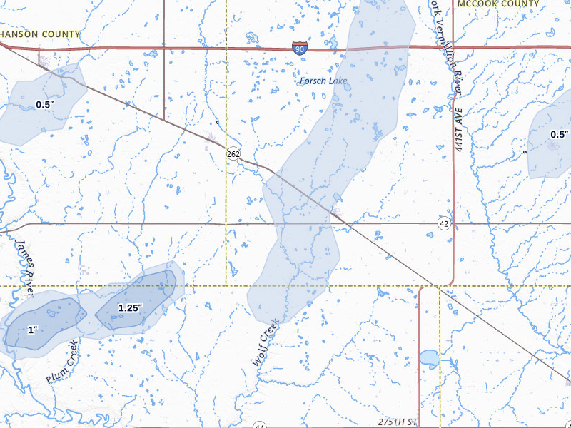 NEXRAD radar-signature map of the hail storm over Bridgewater, SD on Jun 27, 2026