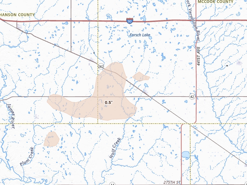 Radar-estimated hail-size map of the storm over Bridgewater, SD on Jun 30, 2026