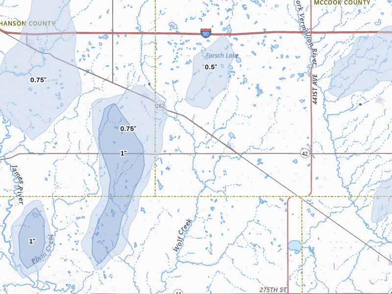 NEXRAD radar-signature map of the hail storm over Bridgewater, SD on Jun 30, 2026