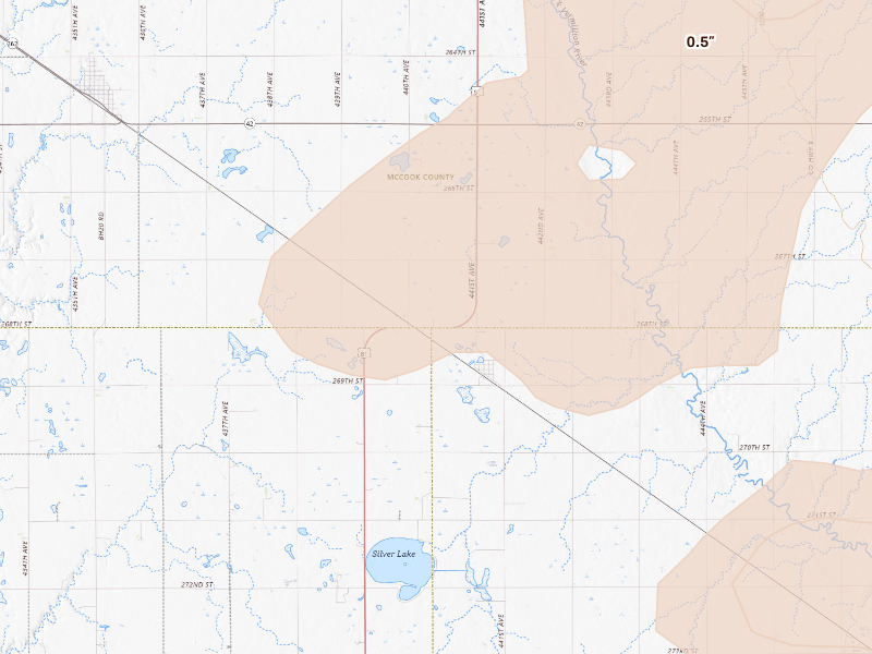 Radar-estimated hail-size map of the storm over Bridgewater, SD on Sep 11, 2026