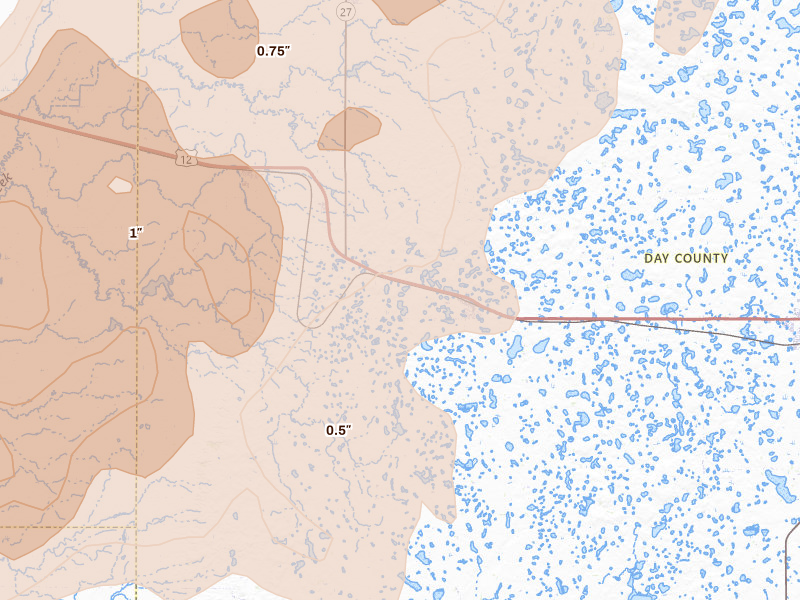 Radar-estimated hail-size map of the storm over Bristol, SD on Jun 29, 2026