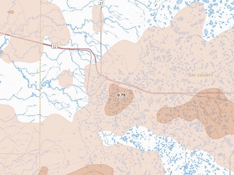 Radar-estimated hail-size map of the storm over Bristol, SD on Jul 7, 2026