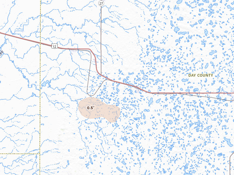 Radar-estimated hail-size map of the storm over Bristol, SD on Jul 19, 2026