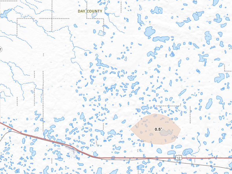 Radar-estimated hail-size map of the storm over Bristol, SD on Aug 24, 2026