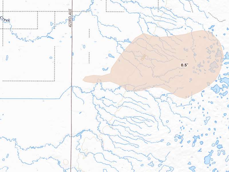 Radar-estimated hail-size map of the storm over Britton, SD on Jul 19, 2026
