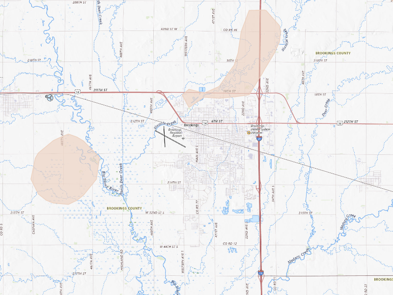 Radar-estimated hail-size map of the storm over Brookings, SD on Sep 11, 2026