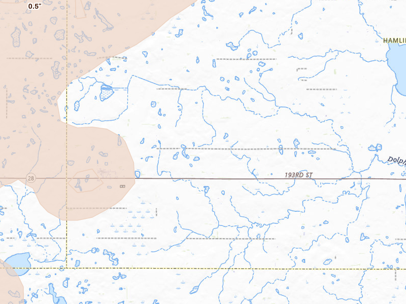 Radar-estimated hail-size map of the storm over Bryant, SD on Jul 2, 2026