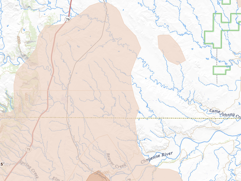 Radar-estimated hail-size map of the storm over Buffalo Gap, SD