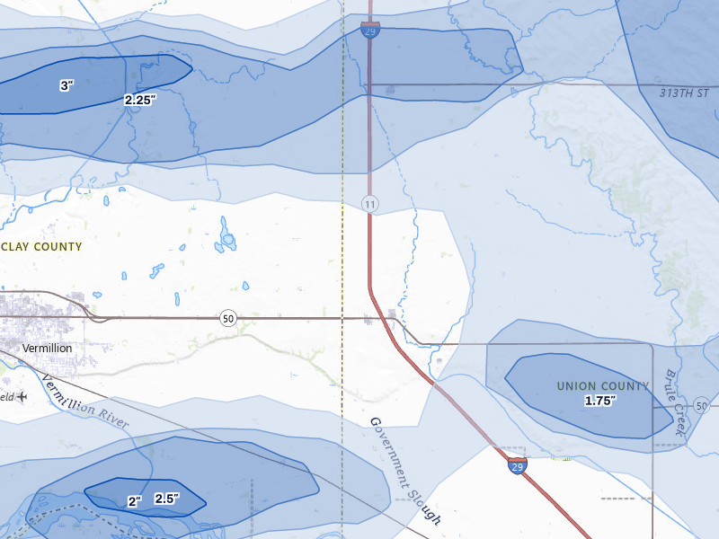 NEXRAD radar-signature map of the hail over Burbank, SD