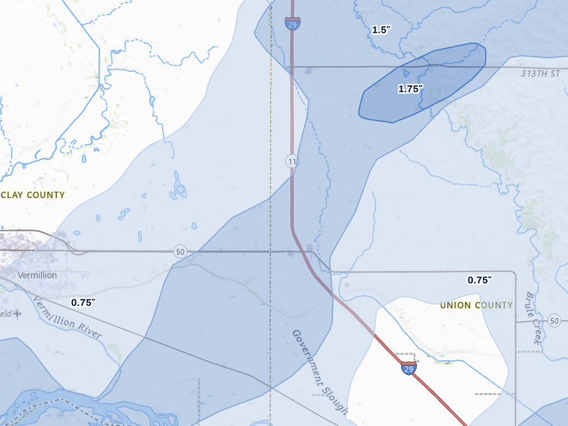 NEXRAD radar-signature map of the hail over Burbank, SD