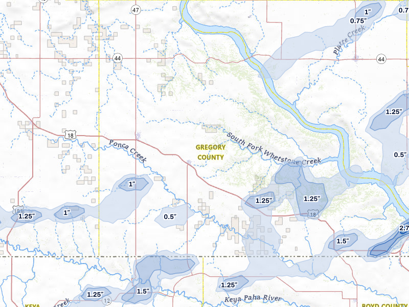 NEXRAD radar-signature map of the hail storm over Burke, SD on Jun 27, 2026