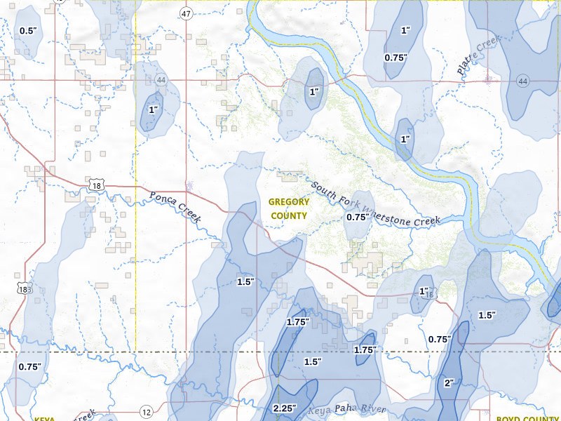 NEXRAD radar-signature map of the hail storm over Burke, SD on Jun 30, 2026