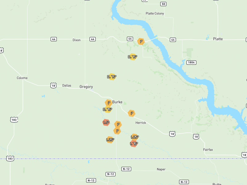 Hail map of Burke, SD on Jul 1, 2026, hail up to 1.75"