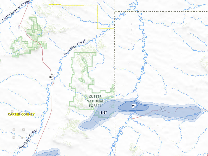 NEXRAD radar-signature map of the hail storm over Camp Crook, SD on Apr 13, 2026