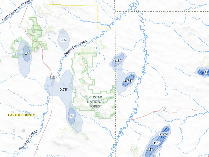 NEXRAD radar-signature map of the hail storm over Camp Crook, SD on Jun 27, 2026