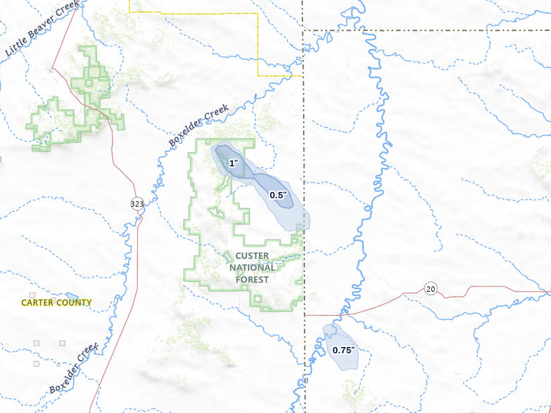 NEXRAD radar-signature map of the hail storm over Camp Crook, SD on Jul 28, 2026