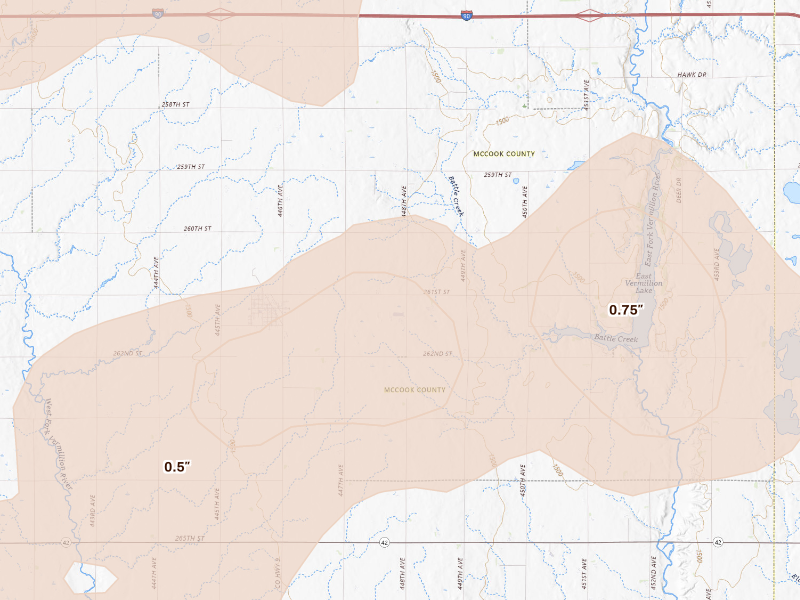 Radar-estimated hail-size map of the storm over Canistota, SD
